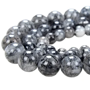 Natural Black Tourmaline Beads Rutilated Quartz Beads Loose