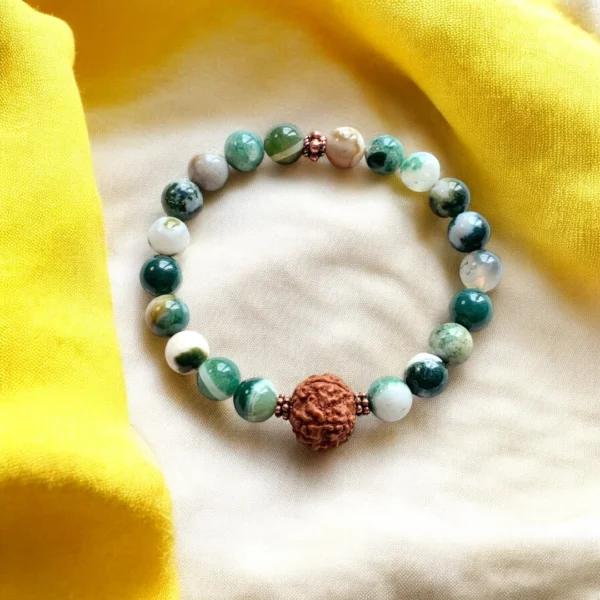 ABUNDANCE | Rudraksha Bracelet with Tree Agate Mala