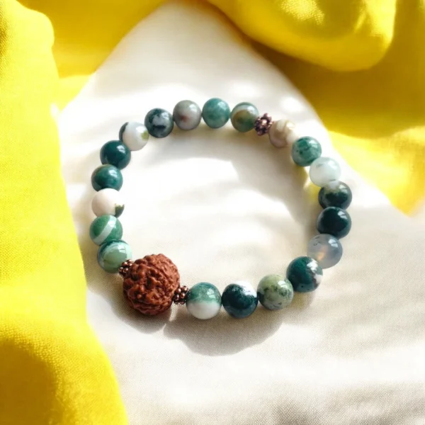 Abundance Rudraksha Bracelet with Tree Agate Mala