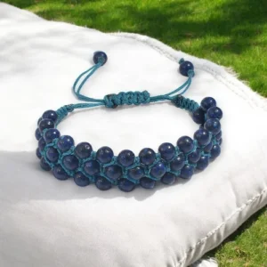 Lapis Lazuli Bracelet Macramé Adjustable Triple Layer Bracelet