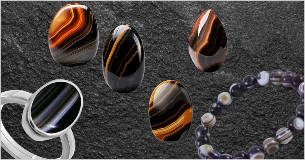 Sulemani Hakik (Black Agate) stones, ring, and bracelet