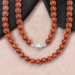 Gomed Mala Hessonite Necklace with Silver Clasp