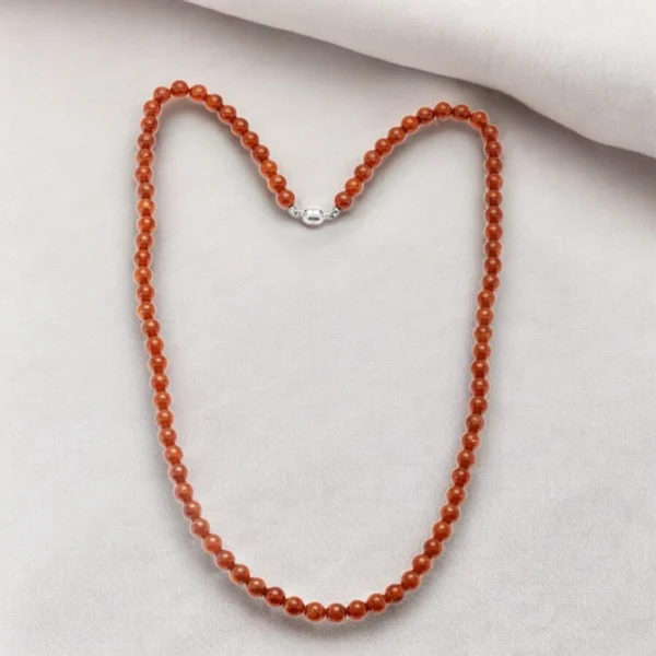 Hessonite Gomed Mala Necklace with Silver Clasp