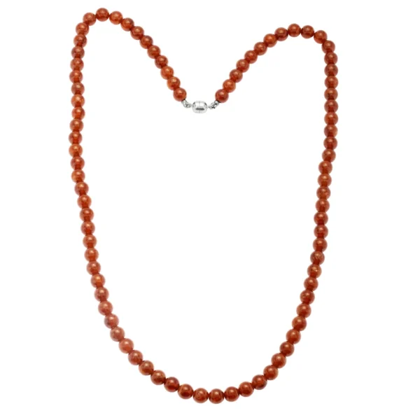 Hessonite Gomed Mala Necklace with Silver Clasp