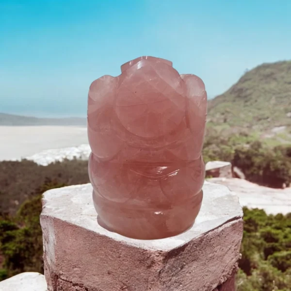 rose quartz ganesha on hilltop